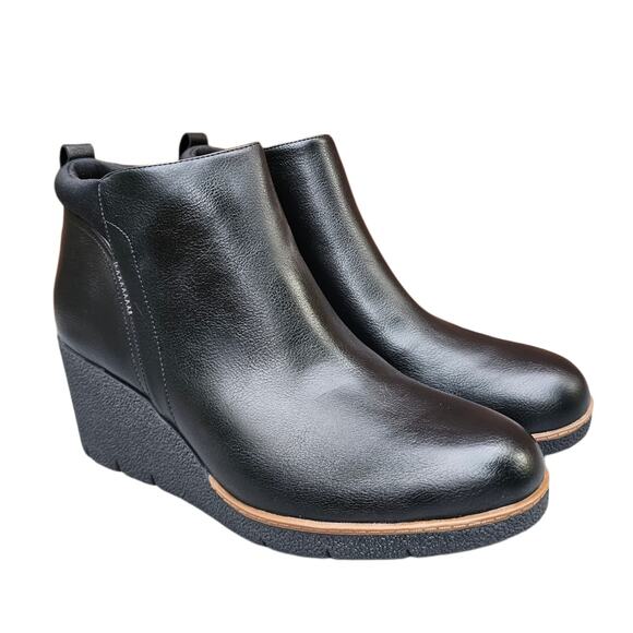 Black Wedge Ankle Boots Dr. Scholl's Berklie Size 10 Ankle Booties Side Zip - Picture 1 of 13